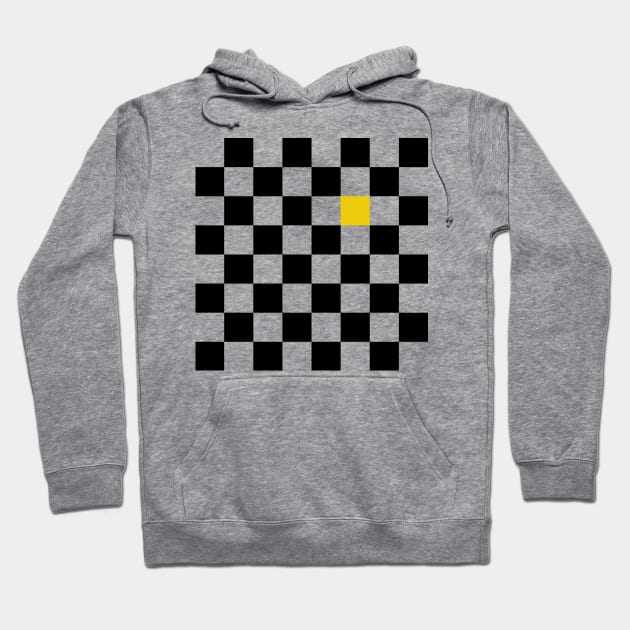 Checkered Black and White with One Yellow Square Hoodie by AbstractIdeas